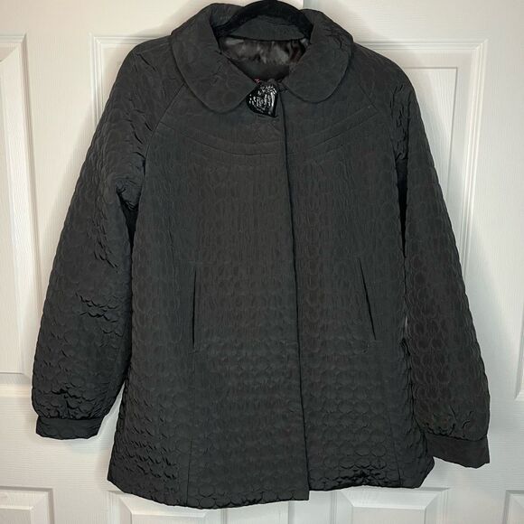 Betsey Johnson Quilted Black Bow and Rose Detail Jacket Size Small - Picture 1 of 10